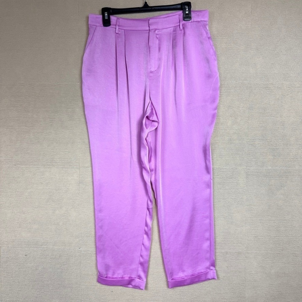 Ramy Brook Madelyn Pant Pink Orchid Satin Pleated Trousers Size 10